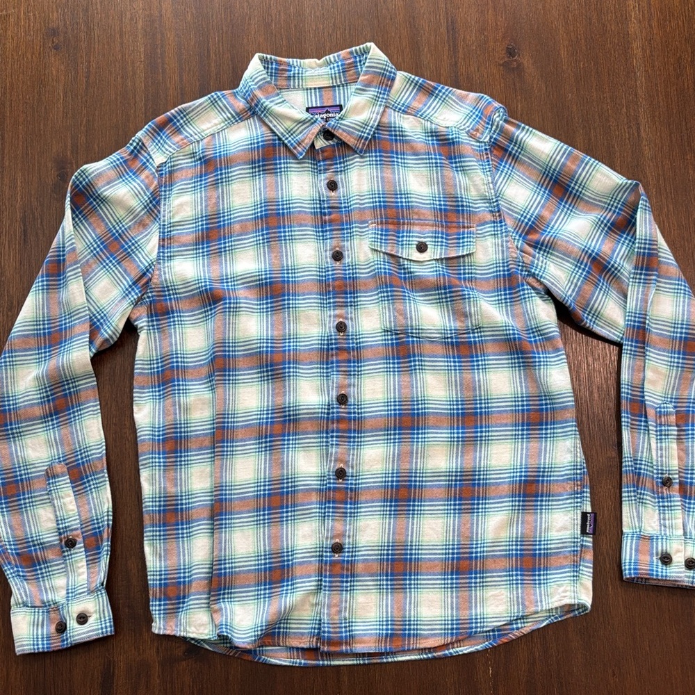 Patagonia Men's Casual Plaid Shirt - Blue, Orange, White